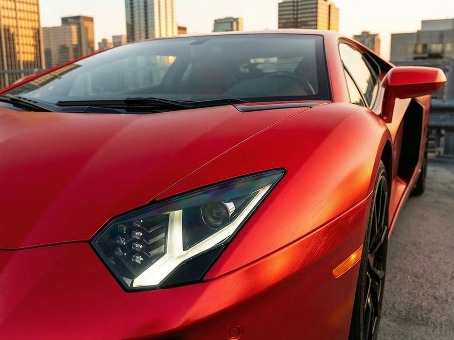 Lamborghini Aventador wrapped in Satin HX30000 Super Chrome Red wrap film HX30SCH02S