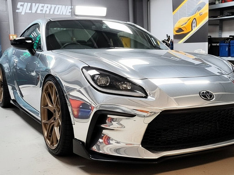 Toyota GR86 wrapped in Gloss HX30000 Super Chrome Titanium car wrap film HX30SCH03B