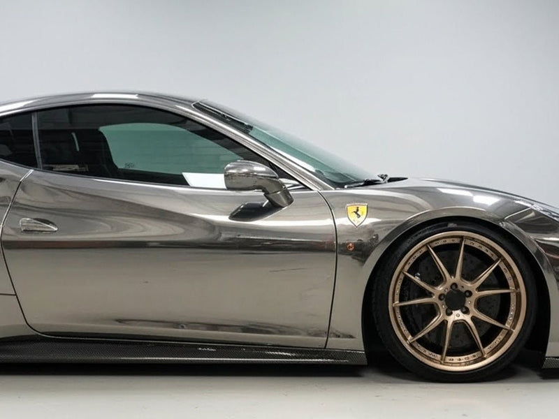 DIY Ferrari 458 wrapped in Gloss HX30000 Super Chrome Titanium restyling film HX30SCH03B