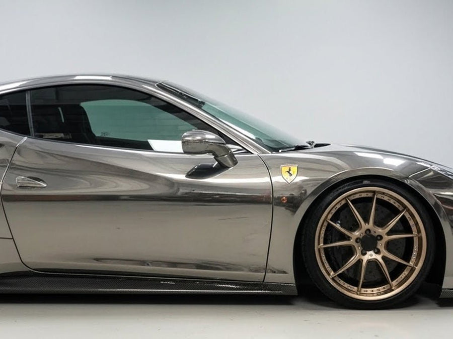 DIY Ferrari 458 wrapped in Gloss HX30000 Super Chrome Titanium restyling film HX30SCH03B