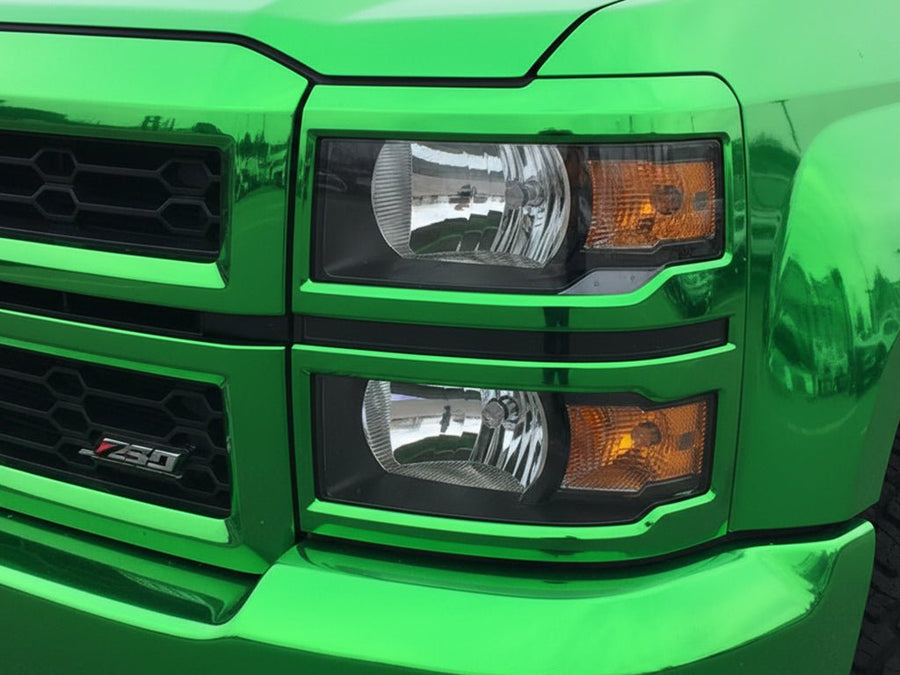 Chevrolet Silverado Z71 wrapped in Gloss HX30000 Super Chrome Green restyling film HX30SCH04B