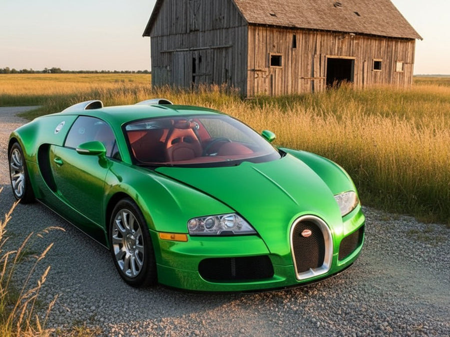 Bugatti Veyron wrapped in Hexis Gloss HX30000 Super Chrome Green wrap film HX30SCH04B