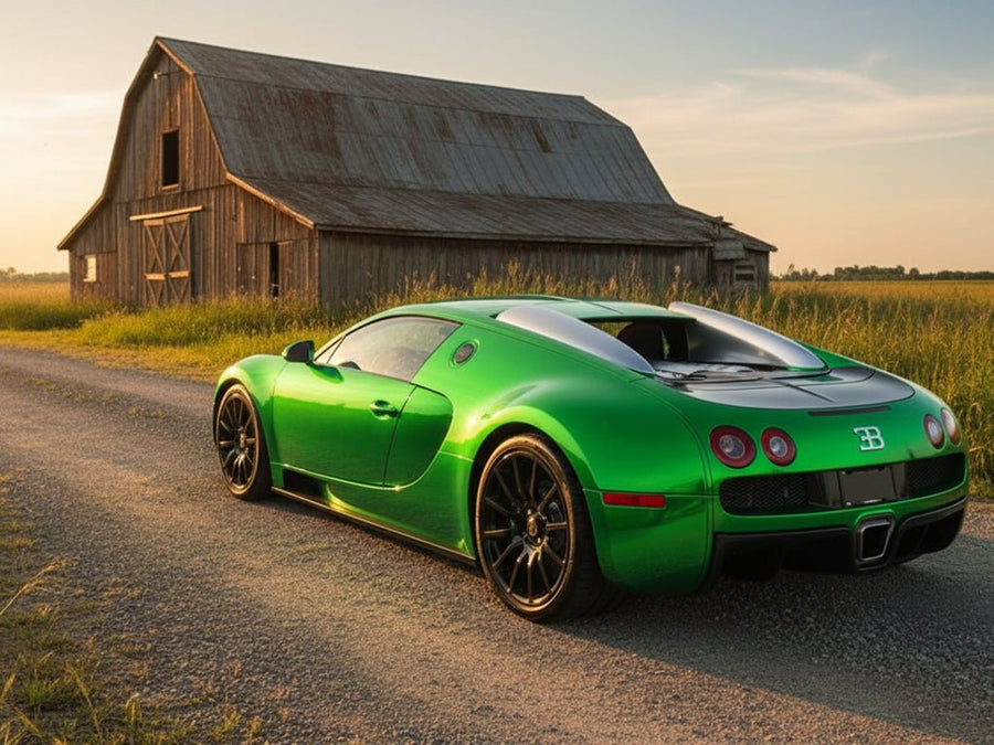 DIY Bugatti Veyron wrapped in Gloss HX30000 Super Chrome Green restyling film HX30SCH04B
