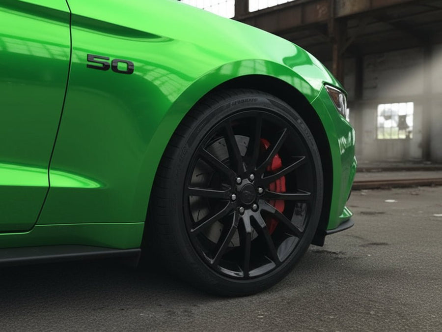 DIY Ford Mustang GT wrapped in Gloss HX30000 Super Chrome Green restyling film HX30SCH04B
