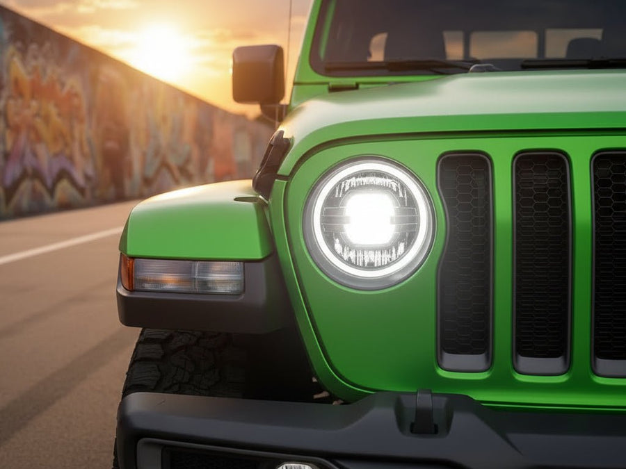 DIY Jeep Wrangler wrapped in Satin HX30000 Super Chrome Green restyling film HX30SCH04S