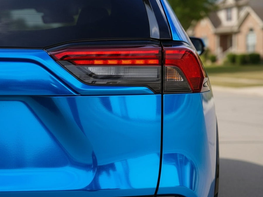 Toyota RAV4 wrapped in Hexis Gloss HX30000 Super Chrome Blue automotive vinyl film HX30SCH05B