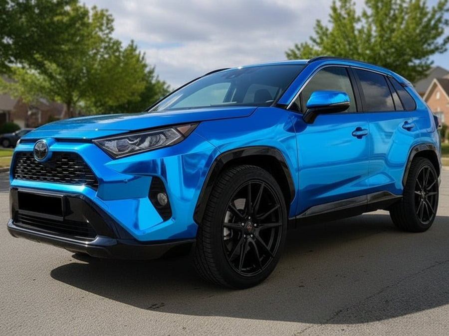 DIY Toyota RAV4 wrapped in Gloss HX30000 Super Chrome Blue restyling film HX30SCH05B