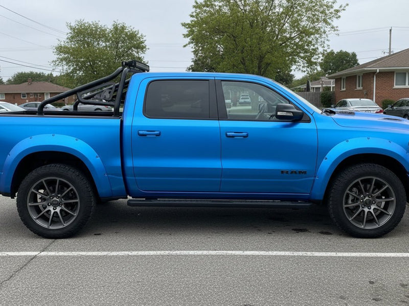 DIY RAM 1500 wrapped in Satin HX30000 Super Chrome Blue restyling film HX30SCH05S