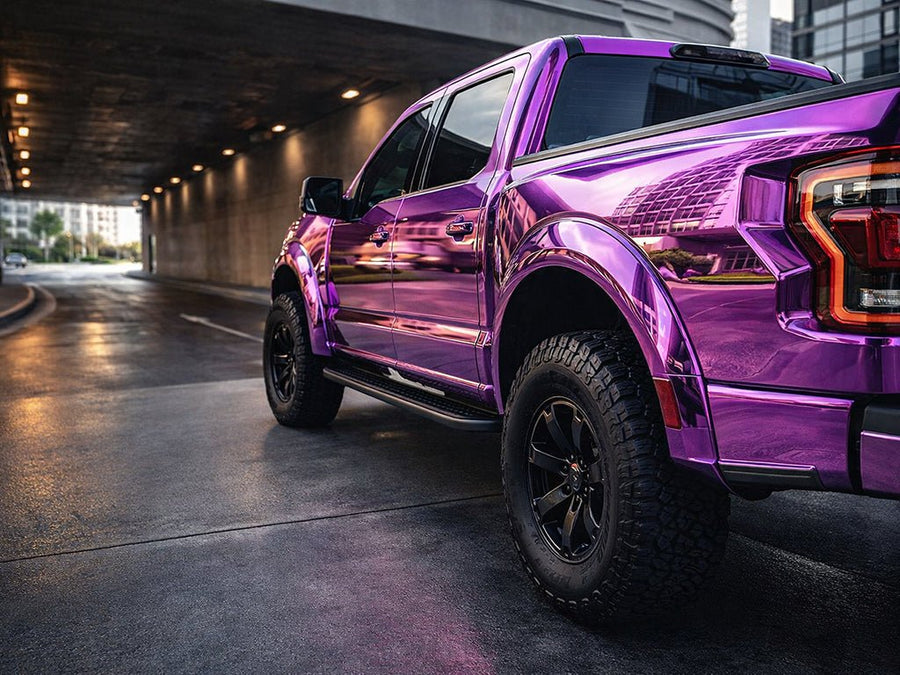 DIY Ford F-150 wrapped in Gloss HX30000 Super Chrome Purple car wrap film HX30SCH06B