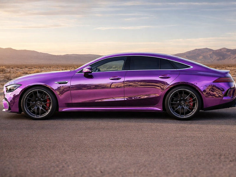 DIY Mercedes-Benz AMG GT 4-Door Coupe wrapped in Gloss HX30000 Super Chrome Purple automotive vinyl film HX30SCH06B