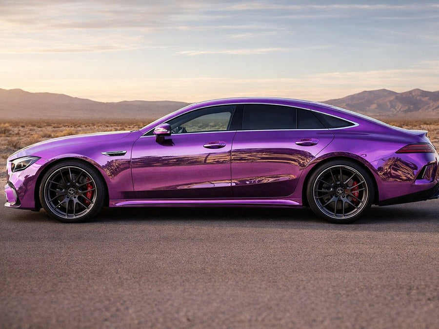 DIY Mercedes-Benz AMG GT 4-Door Coupe wrapped in Gloss HX30000 Super Chrome Purple automotive vinyl film HX30SCH06B