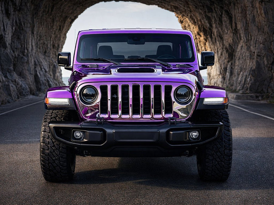 Jeep Wrangler wrapped in Gloss HX30000 Super Chrome Purple restyling film HX30SCH06B