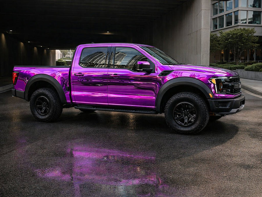 Ford F-150 Raptor wrapped in Hexis Gloss HX30000 Super Chrome Purple car wrap film HX30SCH06B