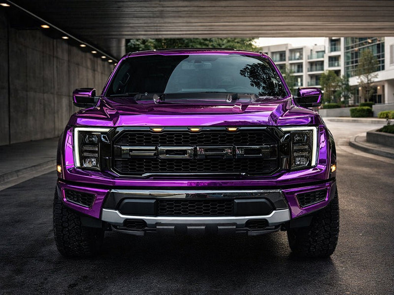 DIY Ford F-150 Raptor wrapped in Gloss HX30000 Super Chrome Purple automotive vinyl film HX30SCH06B