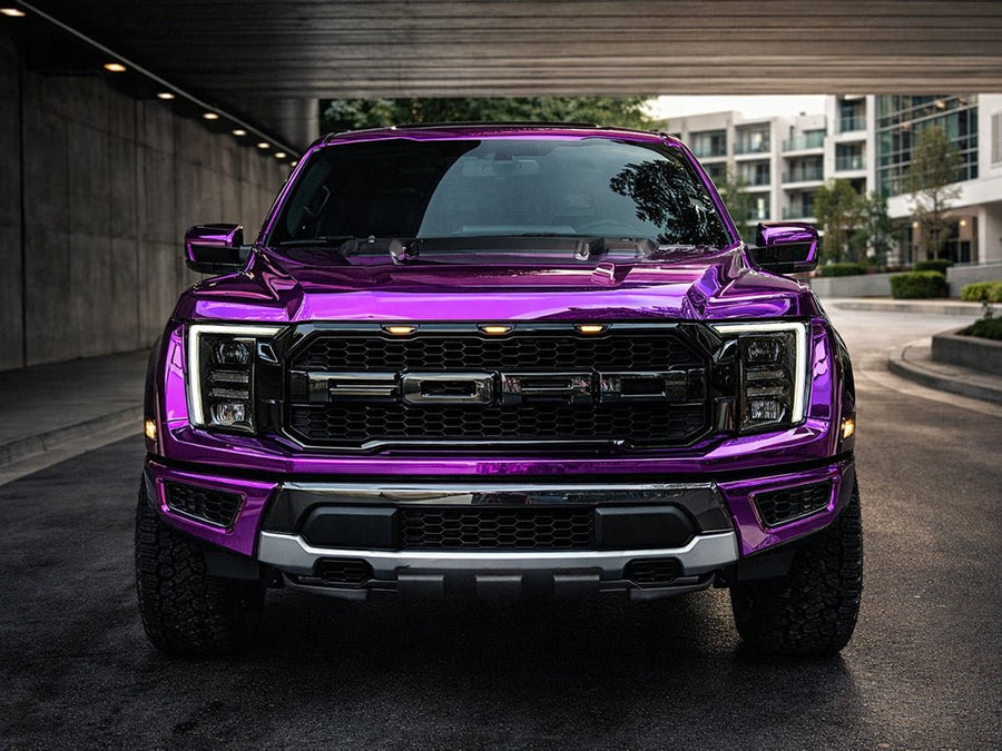 DIY Ford F-150 Raptor wrapped in Gloss HX30000 Super Chrome Purple automotive vinyl film HX30SCH06B