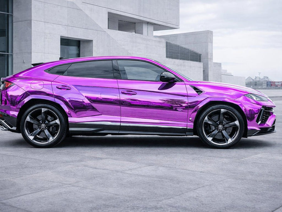 Lamborghini Urus wrapped in Hexis Gloss HX30000 Super Chrome Purple car wrap film HX30SCH06B