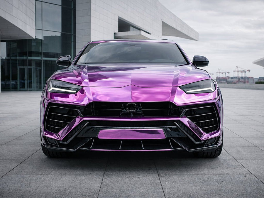 Lamborghini Urus wrapped in Gloss HX30000 Super Chrome Purple wrap film HX30SCH06B