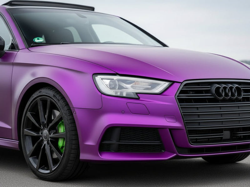 Audi A3 wrapped in Satin HX30000 Super Chrome Purple car wrap film HX30SCH06S