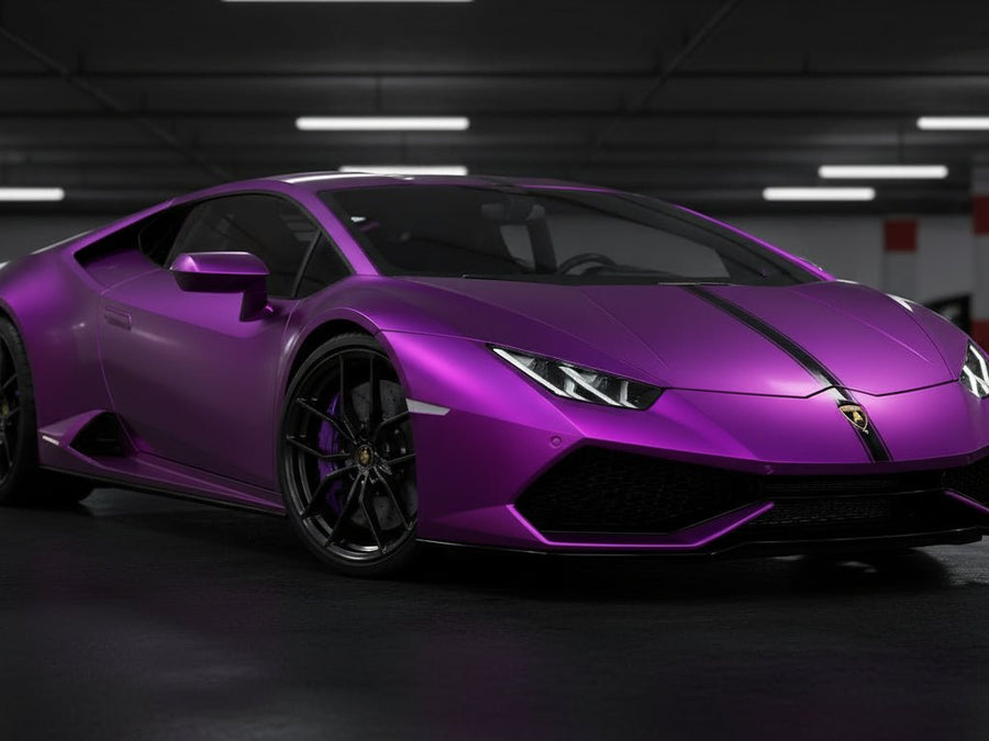 Lamborghini Huracán wrapped in Hexis Satin HX30000 Super Chrome Purple restyling film HX30SCH06S