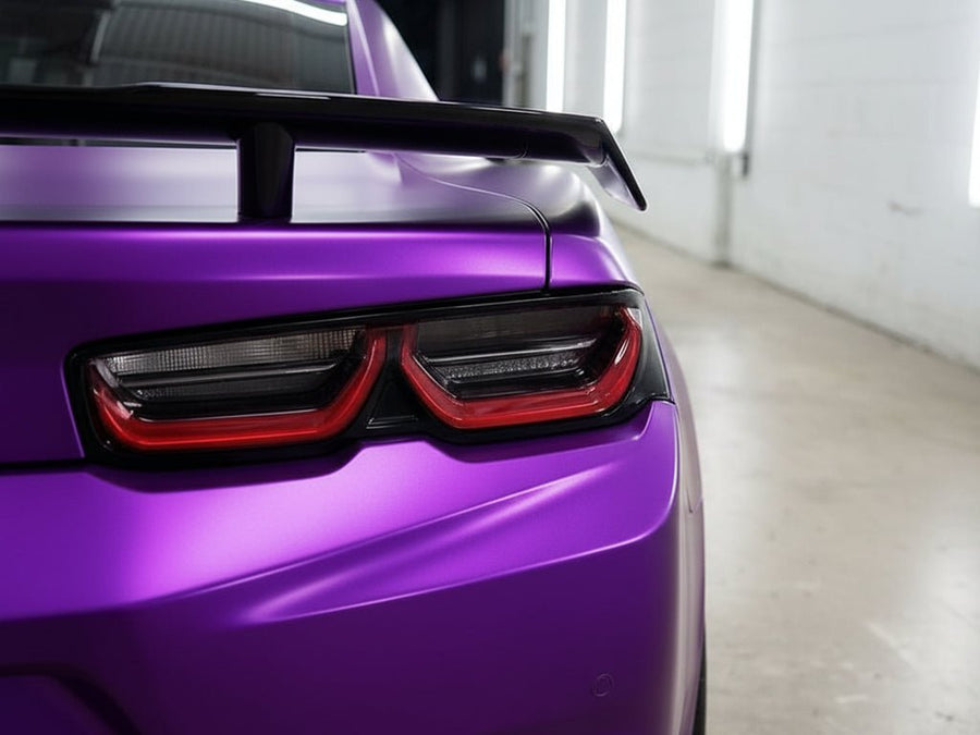Chevrolet Camaro wrapped in Satin HX30000 Super Chrome Purple restyling film HX30SCH06S