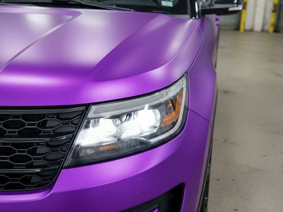 Land Rover Range Rover Evoque wrapped in Hexis Satin HX30000 Super Chrome Purple restyling film HX30SCH06S