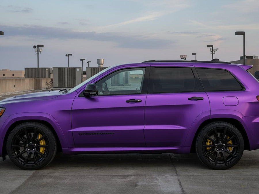 DIY Jeep Grand Cherokee wrapped in Satin HX30000 Super Chrome Purple restyling film HX30SCH06S