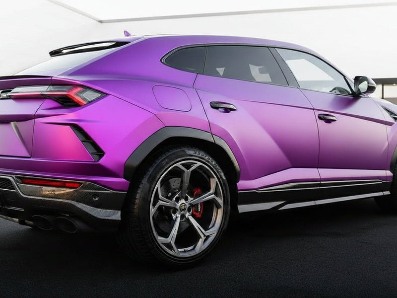 DIY Lamborghini Urus wrapped in Satin HX30000 Super Chrome Purple vinyl wrap HX30SCH06S