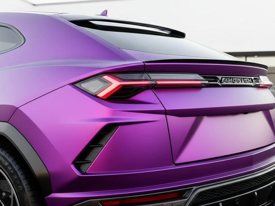 Lamborghini Urus wrapped in Satin HX30000 Super Chrome Purple restyling film HX30SCH06S