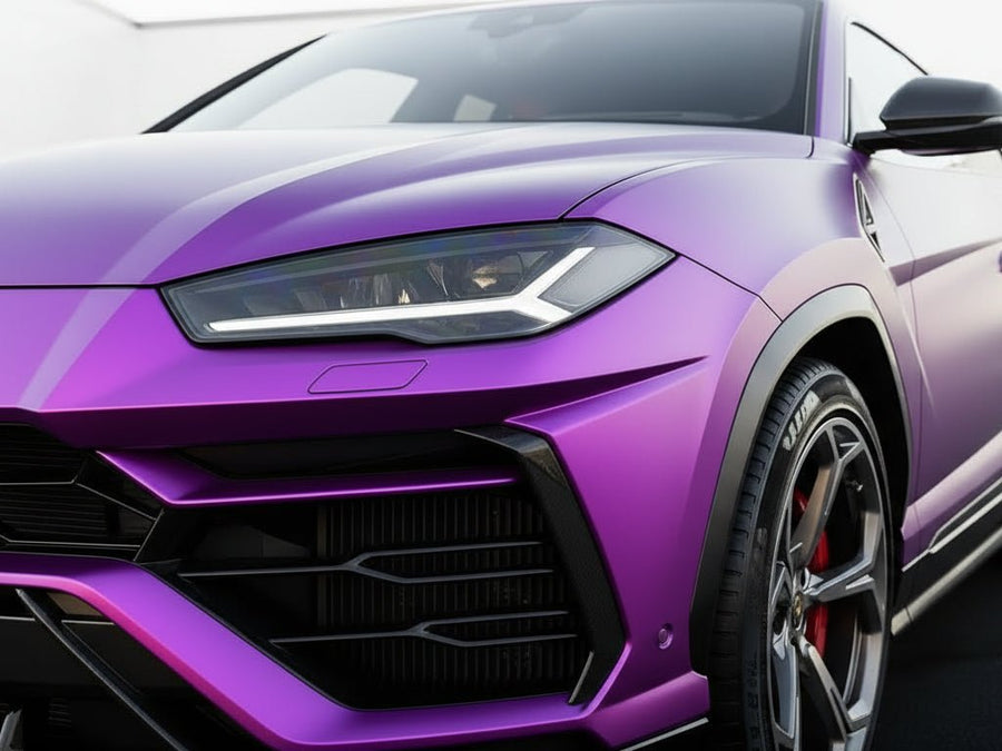 DIY Lamborghini Urus wrapped in Satin HX30000 Super Chrome Purple wrap film HX30SCH06S