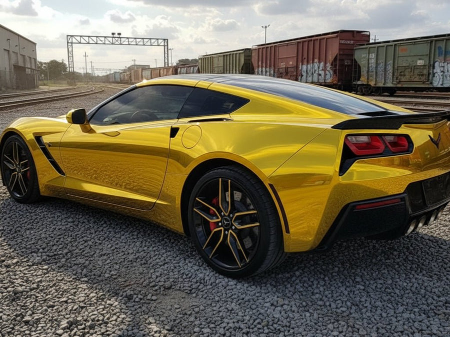 DIY Chevrolet Corvette wrapped in Gloss HX30000 Super Chrome Gold vinyl wrap HX30SCH07B