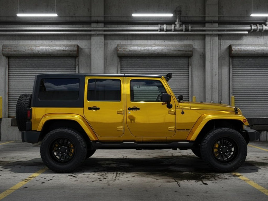 Jeep Wrangler wrapped in Hexis Gloss HX30000 Super Chrome Gold wrap film HX30SCH07B
