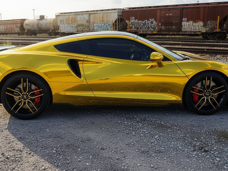 McLaren 570S wrapped in Gloss HX30000 Super Chrome Gold automotive vinyl film HX30SCH07B