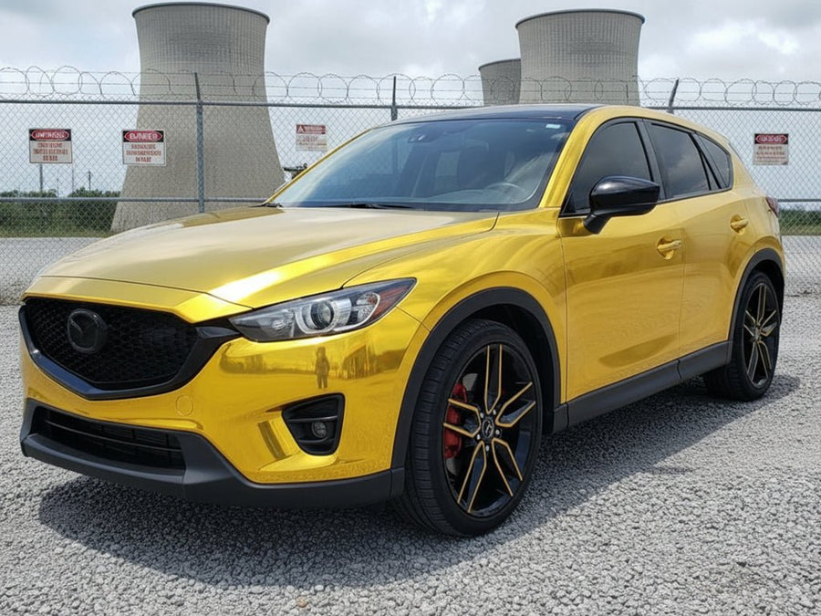 DIY Mazda CX-5 wrapped in Gloss HX30000 Super Chrome Gold restyling film HX30SCH07B