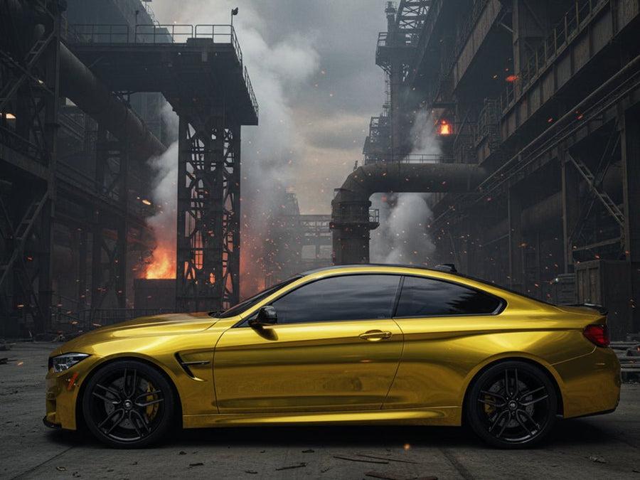 BMW M4 wrapped in Gloss HX30000 Super Chrome Gold car wrap film HX30SCH07B
