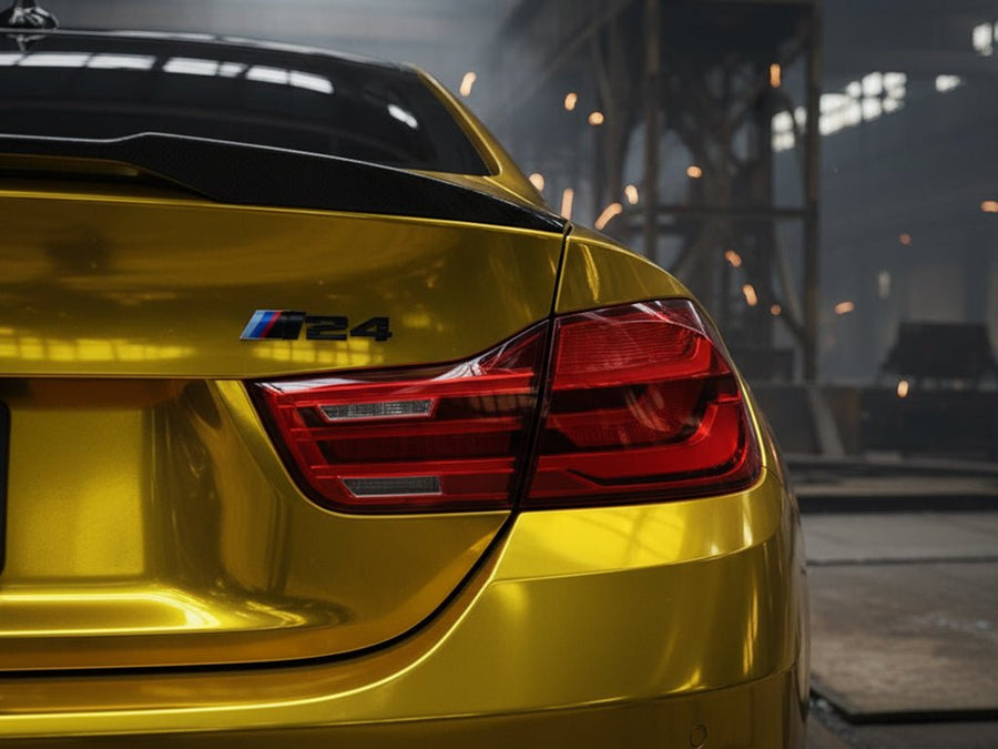 BMW M4 wrapped in Hexis Gloss HX30000 Super Chrome Gold automotive vinyl film HX30SCH07B