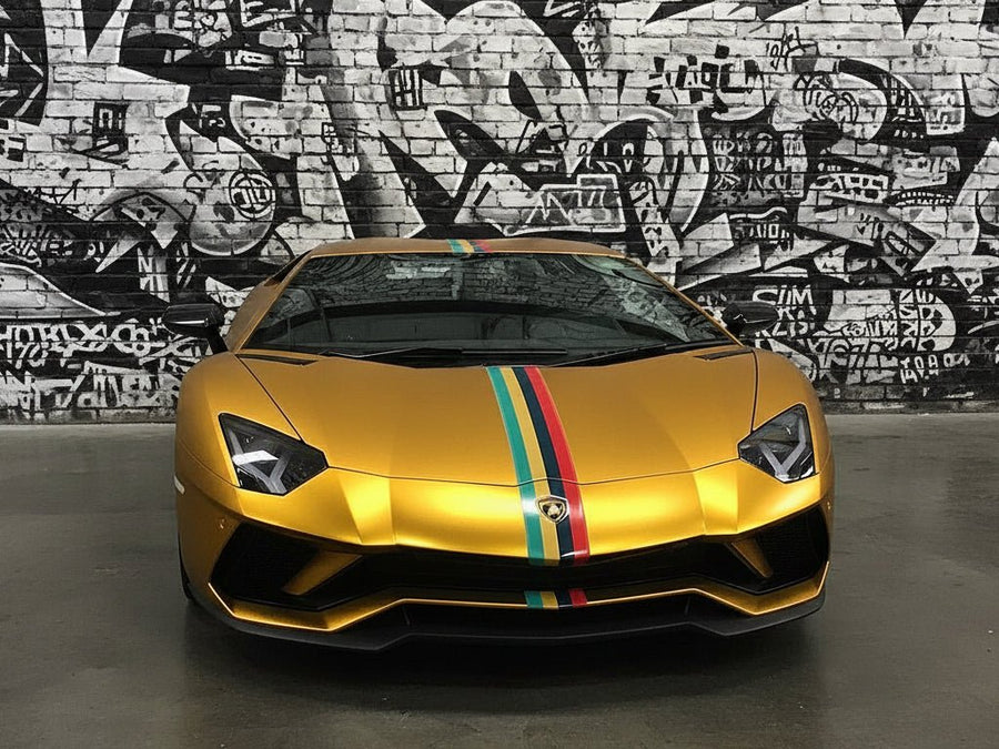 Lamborghini Aventador wrapped in Hexis Satin HX30000 Super Chrome Gold automotive vinyl film HX30SCH07S
