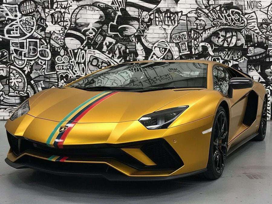 Lamborghini Aventador wrapped in Hexis Satin HX30000 Super Chrome Gold wrap film HX30SCH07S