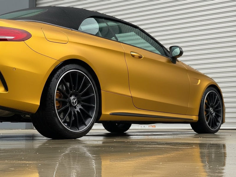 Mercedes-Benz C-Class Cabriolet wrapped in Hexis Satin HX30000 Super Chrome Gold car wrap film HX30SCH07S