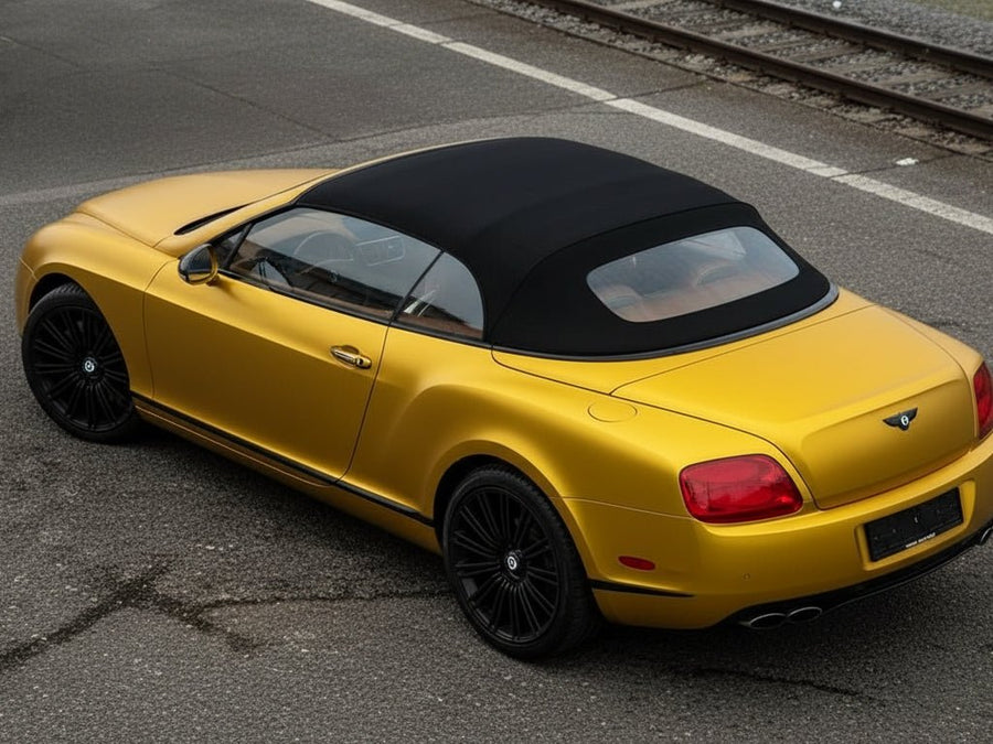 Bentley Continental GT Convertible wrapped in Hexis Satin HX30000 Super Chrome Gold automotive vinyl film HX30SCH07S