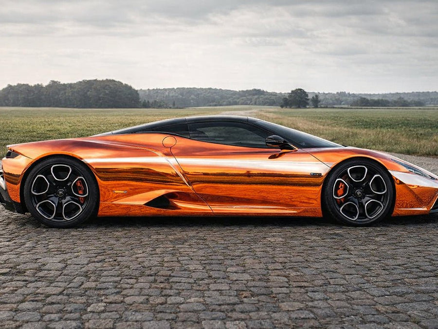 McLaren 720S wrapped in Gloss HX30000 Super Chrome Orange automotive vinyl film HX30SCH08B