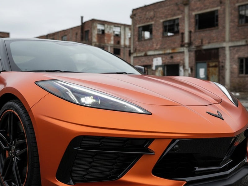 Chevrolet Corvette wrapped in Satin HX30000 Super Chrome Orange automotive vinyl film HX30SCH08S