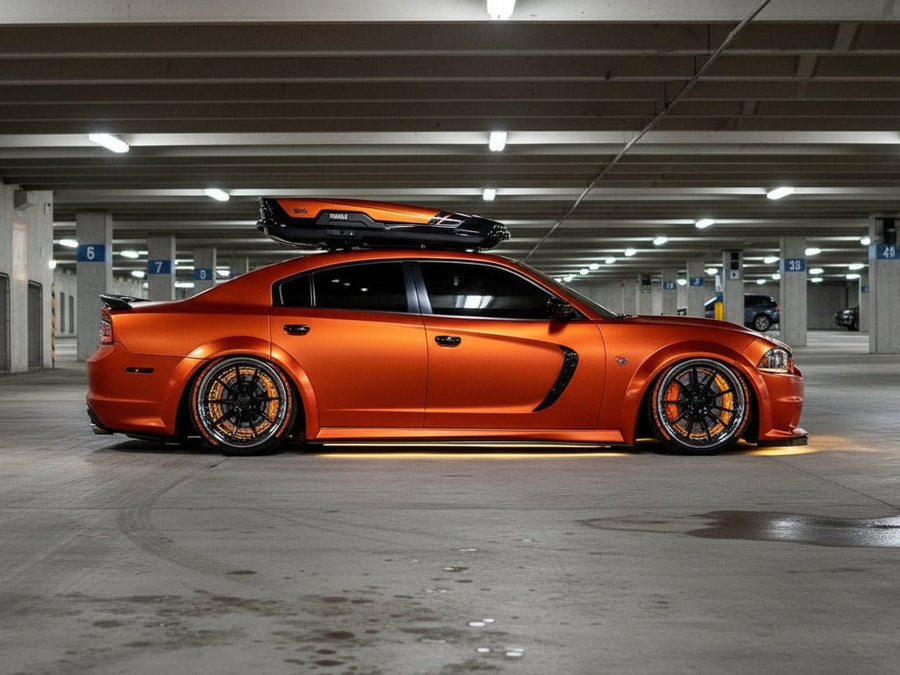 DIY Dodge Charger wrapped in Satin HX30000 Super Chrome Orange car wrap film HX30SCH08S