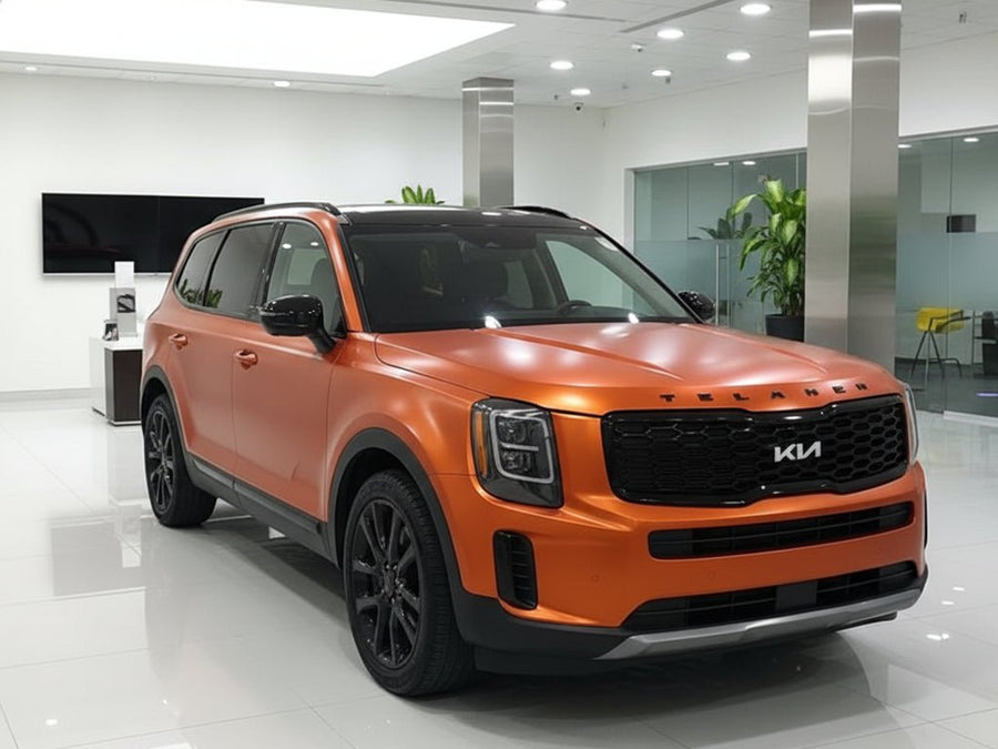 DIY Kia Telluride wrapped in Satin HX30000 Super Chrome Orange wrap film HX30SCH08S