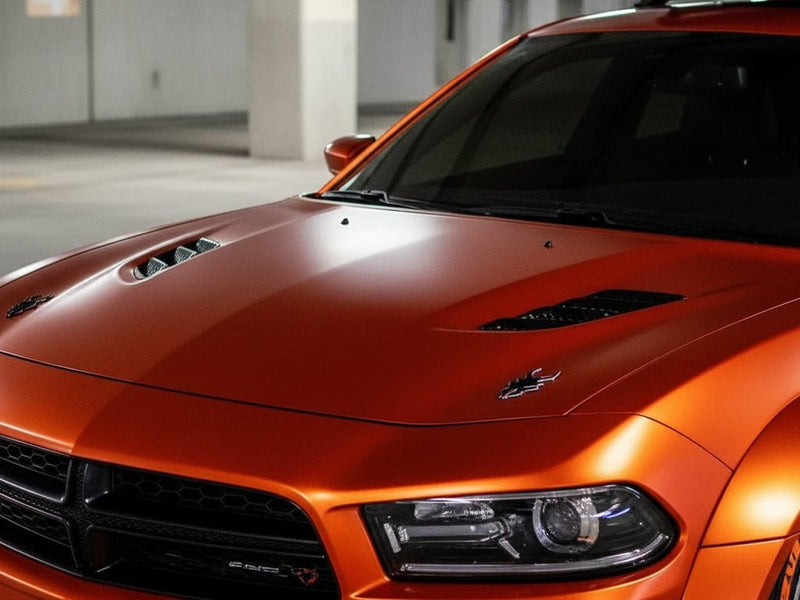 Dodge Charger wrapped in Satin HX30000 Super Chrome Orange vinyl wrap HX30SCH08S