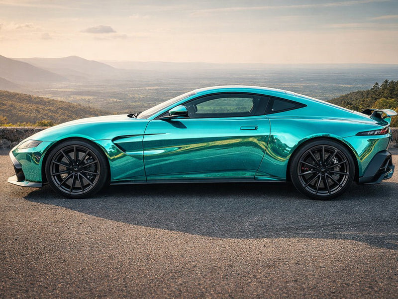 DIY Aston Martin Vantage wrapped in Gloss HX30000 Super Chrome Turquoise car wrap film HX30SCH09B detail