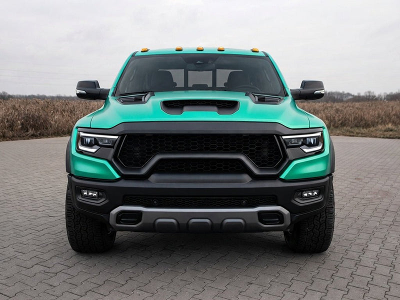 DIY Ram 1500 TRX wrapped in Satin HX30000 Super Chrome Turquoise restyling film HX30SCH09S