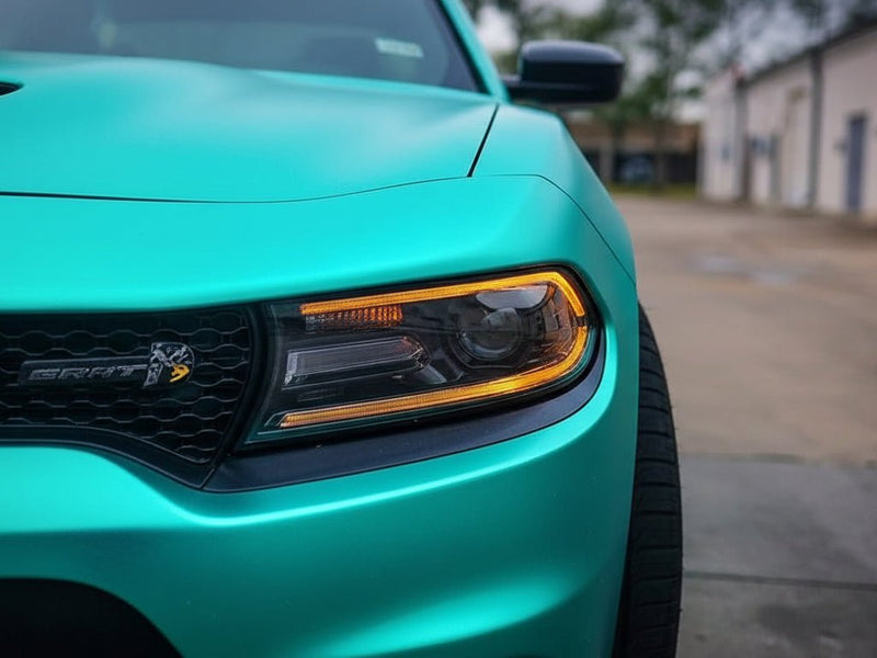 Dodge Charger SRT wrapped in Satin HX30000 Super Chrome Turquoise restyling film HX30SCH09S