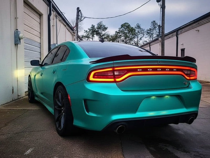 DIY Dodge Charger wrapped in Satin HX30000 Super Chrome Turquoise automotive vinyl film HX30SCH09S