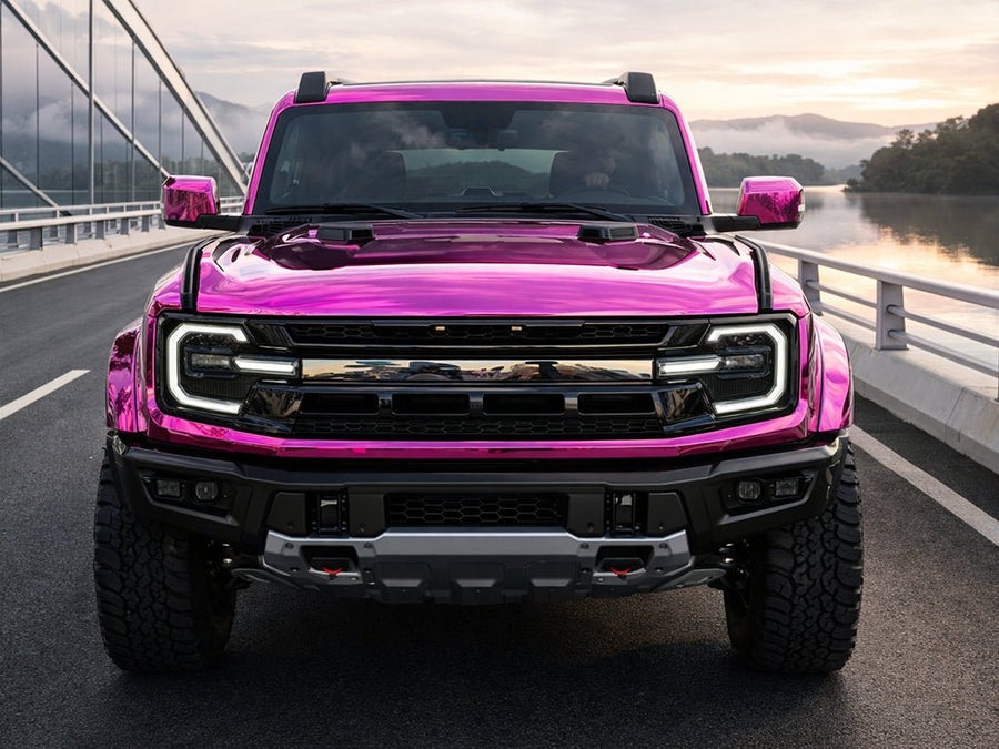 Ford F-150 Raptor wrapped in Gloss HX30000 Super Chrome Pink automotive vinyl film HX30SCH10B