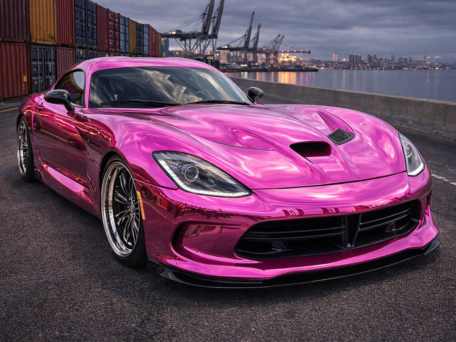 Dodge Viper wrapped in Hexis Gloss HX30000 Super Chrome Pink wrap film HX30SCH10B